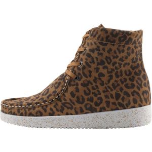 Nature Footwear, Schoenen, Dames, Bruin, 41 EU, Suède, Luipaardprint Suède Laars met Lamsvacht Voering