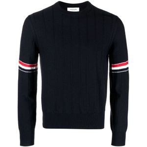 Thom Browne, Truien, Heren, Blauw, L, Wol, Blauwe RWB-Stripe Sweater Jumper