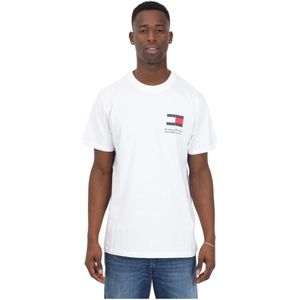 Tommy Jeans, Tops, Heren, Wit, S, Katoen, Witte Katoenen T-shirt met Halve Mouwen voor Heren