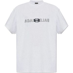 Balenciaga, T-shirt met logo Grijs, Heren, Maat:M