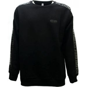 Moschino, Sweatshirts & Hoodies, Heren, Zwart, S, Katoen, Zwarte geribbelde trui met logo details