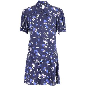 Self Portrait, Navy Blauwe Botanische Print Mini Jurk Blauw, Dames, Maat:L