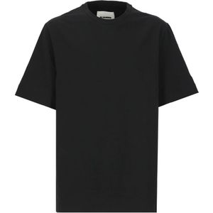 Jil Sander, Tops, Heren, Zwart, M, Katoen, Zwarte katoenen T-shirt met geborduurd logo