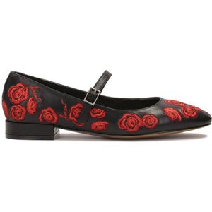 Kazar, Schoenen, Dames, Zwart, 40 EU, Leer, Zwarte platte pumps met bloemen