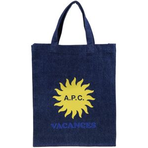 A.p.c., Tassen, Heren, Blauw, ONE Size, Katoen, Blauwe Katoenen Logo Print Tote Tas