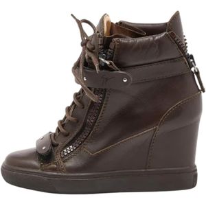 Giuseppe Zanotti Pre-owned, Pre-owned, Dames, Bruin, 36 EU, Tweed, Pre-owned Leather sneakers
