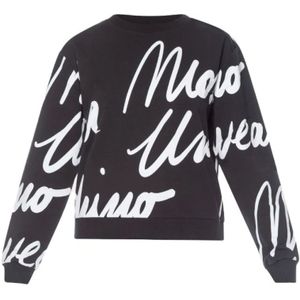 Moschino, Sweatshirts & Hoodies, Dames, Zwart, S, Katoen, Logo All Over Crewneck Sweatshirt