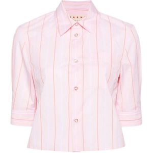 Marni, Blouses & Shirts, Dames, Roze, S, Katoen, Roze Gestreept Katoenen Overhemd