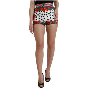 Dolce & Gabbana, Korte broeken, Dames, Veelkleurig, 3Xs, Zijden Multicolor Hotpants met Hoge Taille
