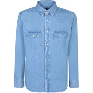 Tom Ford, Overhemden, Heren, Blauw, XL, Denim, Denim Oerhemd met Drukknopen