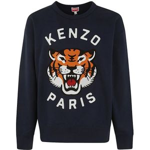 Kenzo, Sweatshirts & Hoodies, Heren, Blauw, XL, Katoen, Lucky Tiger Oversize Sweatshirt