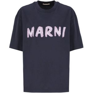 Marni, Blauwe Katoenen T-shirts en Polos voor Vrouwen Blauw, Dames, Maat:XS