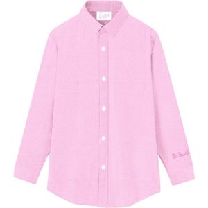 MC2 Saint Barth, Blouses & Shirts, Dames, Roze, L, Linnen, Roze Linnen Overhemd met Exclusieve Borduursels