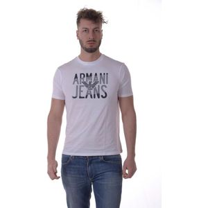 Armani Jeans, Sweatshirts & Hoodies, Heren, Wit, XL, Katoen, Casual Logo Print Sweatshirt