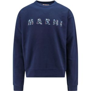 Marni, Sweatshirts & Hoodies, Heren, Blauw, M, Katoen, Blauwe Crew Neck Sweatshirt, Lange Mouw