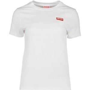Kenzo, Tops, Dames, Wit, S, Katoen, Logo Print Ronde Hals T-shirt