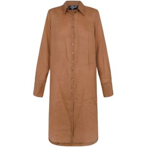 Cortana, Oversized Ramie Terracotta Shirt Bruin, Dames, Maat:M