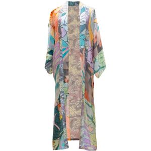 Mes Demoiselles, Blouses & Shirts, Dames, Veelkleurig, ONE Size, Lange Zijden Bedrukte Kimono Shana