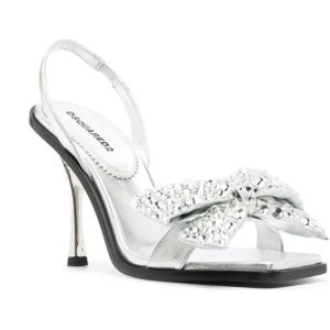 Dsquared2, Schoenen, Dames, Grijs, 36 EU, Zilveren Sandalen met Strass Hoge Hakken