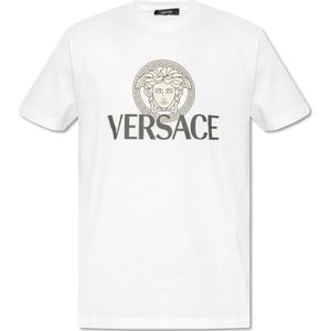 Versace, Tops, Heren, Wit, M, Katoen, T-shirt met logo