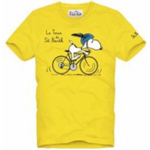 MC2 Saint Barth, Tops, Heren, Geel, L, Katoen, Korte Mouw Snoopy Fiets T-shirt