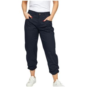 2-Biz, Navy Broek met Gerimpelde Zoom Blauw, Dames, Maat:L