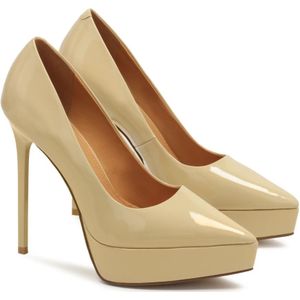 Kazar, Schoenen, Dames, Beige, 41 EU, Leer, Gelakte beige platform pumps