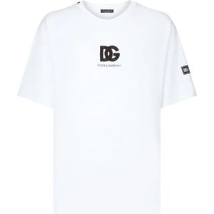 Dolce & Gabbana, Tops, Heren, Wit, S, Katoen, Logo Print T-Shirt