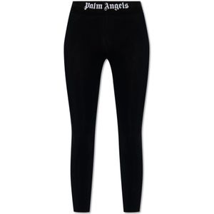 Palm Angels, Leggings met logo Zwart, Dames, Maat:L