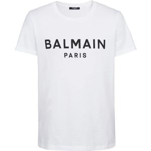 Balmain, Tops, Heren, Wit, 2Xl, Katoen, Paris T-shirt