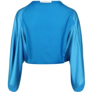 Simona Corsellini, Blouses & Shirts, Dames, Blauw, ONE Size, Satijn, Turquoise Satijnen Bolero met Lange Mouwen