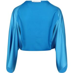 Simona Corsellini, Turquoise Satijnen Bolero met Lange Mouwen Blauw, Dames, Maat:ONE Size