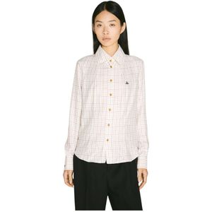 Vivienne Westwood, Blouses & Shirts, Dames, Wit, M, Katoen, Geruite Flanellen Shirt met Logo Borduursel