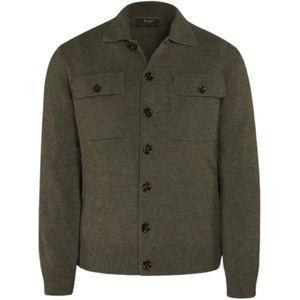 Moorer, Gebreid Cardigan met knopen van Superfine lamswol en kasjmier Groen, Heren, Maat:2XL