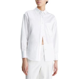 Calvin Klein, Satijnen Katoenen Shirt voor Dames Wit, Dames, Maat:M