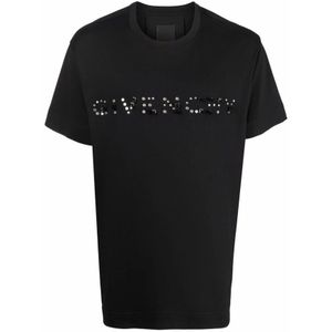 Givenchy, Tops, Heren, Zwart, S, Katoen, Katoenen T-shirt met Logo en Studs