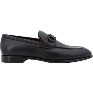 Salvatore Ferragamo, Schoenen, Heren, Zwart, 40 EU, Leren loafer met metalen detail