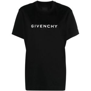 Givenchy, Tops, Dames, Zwart, M, Katoen, Zwart Logo Print Katoenen T-shirt