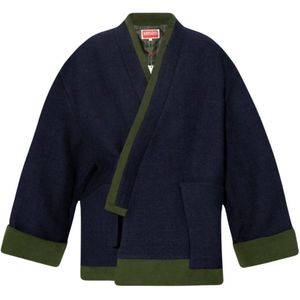 Kenzo, Winter Wollen Kimono Jas Blauw, Dames, Maat:M