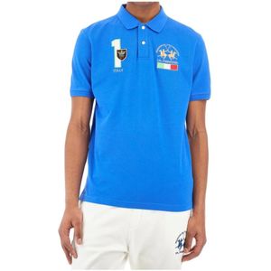 La Martina, Tops, Heren, Blauw, S, Katoen, Katoenen Piqué Polo Shirt Blauw