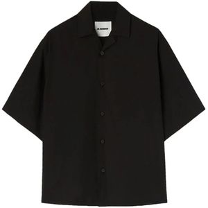 Jil Sander, Overhemden, Heren, Zwart, M, Katoen, Zwarte katoenen shirt met logo label