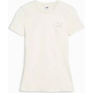 Puma, Tops, Dames, Wit, S, Geribbelde Slim Fit T-shirt voor vrouwen