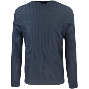 Emporio Armani, Truien, Heren, Blauw, M, Wol, Blauwe Crew Neck Wollen Trui