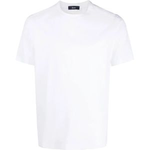 Herno, Tops, Heren, Wit, S, Heren T-shirt met korte mouwen in wit met zwart logo