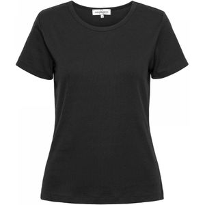 &Co Woman, Tops, Dames, Zwart, 3Xl, Katoen, Rib Basic T-Shirt met Korte Mouwen
