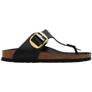 Birkenstock, Schoenen, Dames, Zwart, 41 EU, Leer, ‘Gizeh Big Buckle’ slides