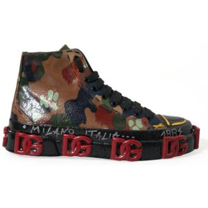 Dolce & Gabbana, Schoenen, Heren, Veelkleurig, 40 EU, Katoen, Camouflage High Top Sneakers met Versieringen