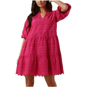 Notre-v, Kleedjes, Dames, Roze, 2Xl, Katoen, Roze Broderie Anglaise Mini Jurk