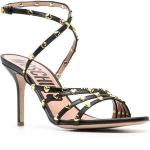 Moschino, Schoenen, Dames, Zwart, 37 EU, Leer, Stijlvolle Zwarte Hoge Hak Sandalen