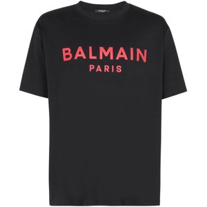Balmain, Tops, Heren, Zwart, 2Xl, Katoen, T-shirt met Parijs-print